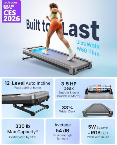 MERACH UltraWalk W60 Walking Pad Treadmill with 12% Auto Incline, Under Desk Walking Pad 400lb Capacity, Max 3.5HP Heavy Duty Walking Pad with Incline for Tall People with BT Speaker, RGB Light & APP - Image 2