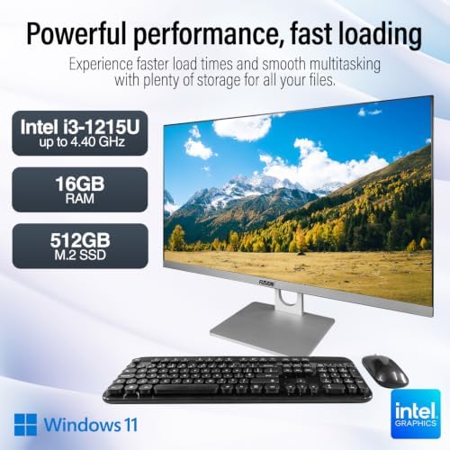 Fusion5 23.8" Full HD All in One PC Desktop Computer - 16GB RAM, 512GB SSD, i3-1215U 6-Core Processor up to 4.40 GHz, Windows 11, HDMI, USB 3.0 - AIO PC with Wireless Keyboard, Mouse, 3MP Web Camera - Image 2