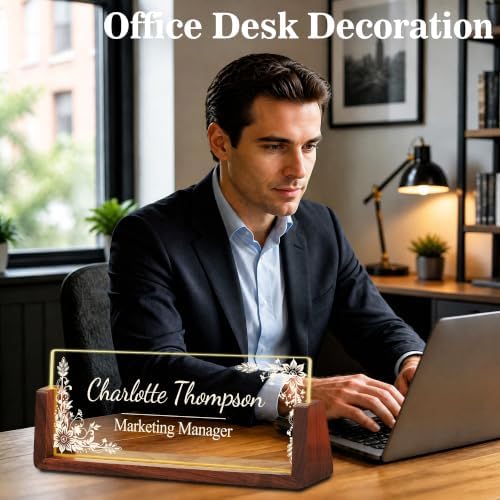 Custom Name Plate for Desk with LED Walnut Frame, Office Desk Decor - Image 5