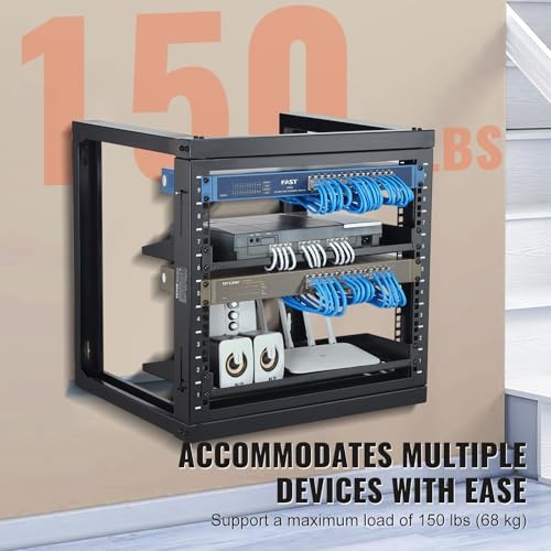 VEVOR 9U Server Rack, Wall Mount Network Rack for 19 Inch IT & AV Equipment, Open Frame 18" Deep 150 lbs Max Load Capacity - Image 3