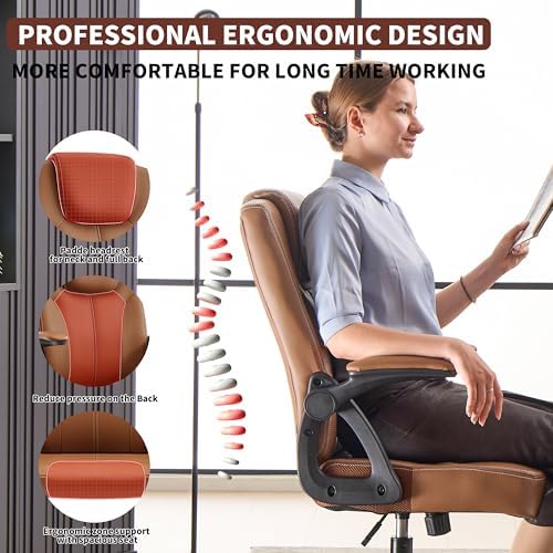 Office Desk Chair, PU Leather Computer Chairs with Padded Flip-Up Arms - Image 3