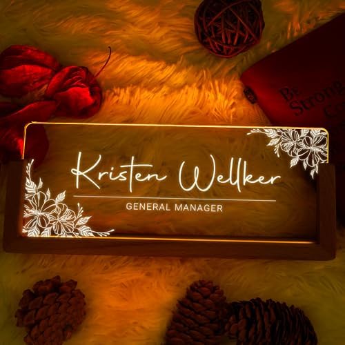 Custom Light Up Name Plate for Desk, Desk Name Plate Personalized with Logo, Employee Appreciation Gift, Personalized Office Gifts for Boss Coworkers Teacher, Office Decor for Women Men (Flower style) - Image 4