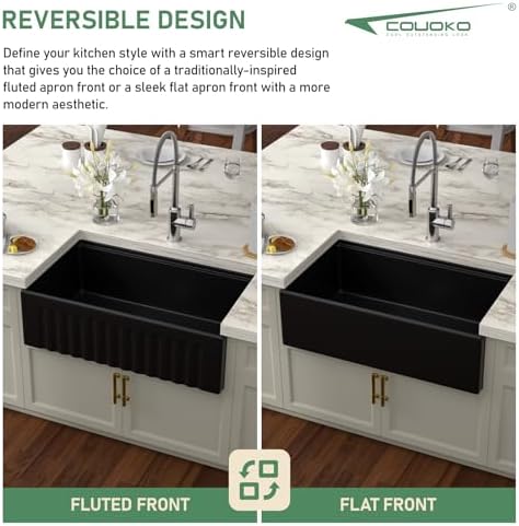 Black Farmhouse Sink Workstation 33 Inch Matte Black Apron Front Fireclay Farm Sink Reversible Apron Ceramic Single Bowl Sink Large Deep Farm Kitchen Sinks with Luxury Accessories - Image 3