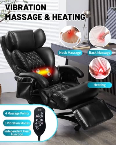 800LBS Massage Office Chair with Foot Rest & 8 Points Vibration Heat for Heavy People,Big and Tall Ergonomic Executive Reclining Desk Chairs for Home Office Managerial Use - Image 3