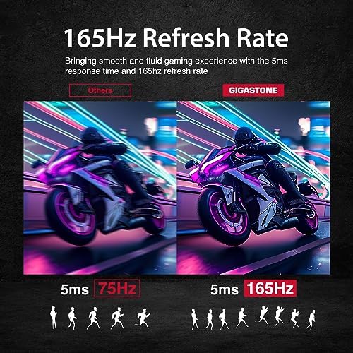Gigastone 24 inch IPS LED Back Light Gaming Monitor 165Hz FHD 1920 x 1080, 178° Wide View Frameless PC Monitor, Built-in Speakers, FreeSync, Eye Care Technology, Ergonomic Tilt VESA Mount,DP,HDMI - Image 4