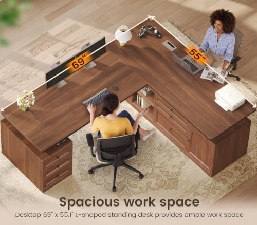SEDETA Farmhouse L Shaped Executive Electric Standing Desk with 6 Drawers - Image 6