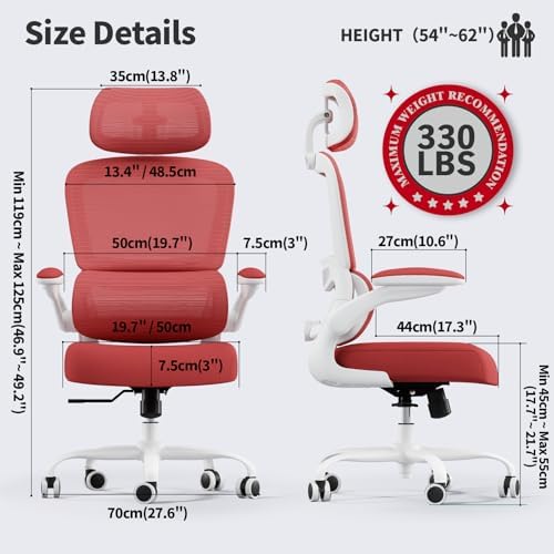 TRALT Office Chair Ergonomic Desk Chair with Lumbar Support Red, 1 - Image 2