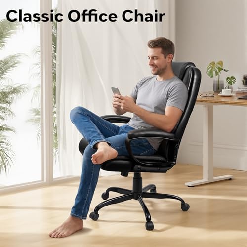 Executive Office Chair, High Back Ergonomic Desk Chair with Lumbar Support, Adjustable Big and Tall Computer Chair, 360° Swivel, PU Leather, Black - Image 5