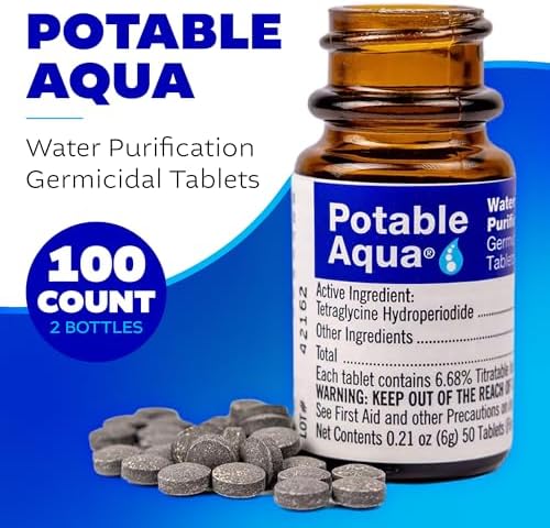 Potable Aqua Water Purification Tablets, Portable and Effective Water Purification Solution for Camping, Hiking, Emergencies, Natural Disasters and International Travel, Two 50ct Bottles, Blue - Image 2