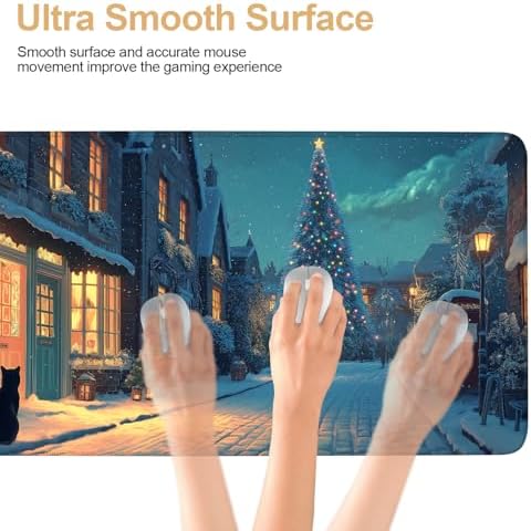 Large Extended Gaming Mouse Pad - Winter Christmas Night Scene, Soft Fabric Desk Mat with Non-Slip Rubber Base, Extra Long Mousepad for Gaming, Office, Keyboard & Mouse, 35.43 x 15.75 in - Image 6