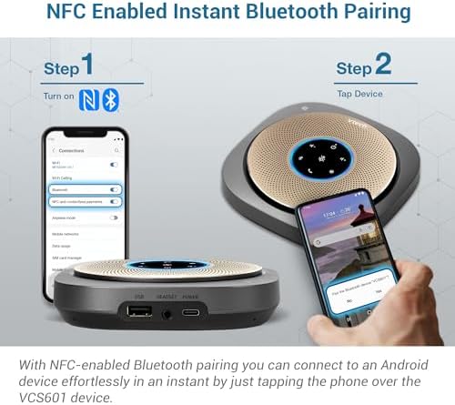 VTech VCS601-2 Bluetooth Conference Speakerphone - 360° Premium Voice Pickup with 6 Microphones, Smart NFC Connect, 24H Call Time with HD Audio, Reverse Charging USB C, Voice Assistant, Home Office - Image 5