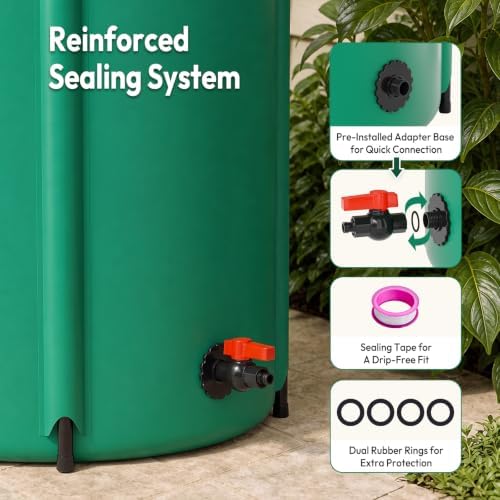 VINGLI Collapsible Rain Barrel Portable Rain Water Collection (Green, 50 Gal w/Scale Line) - Image 3