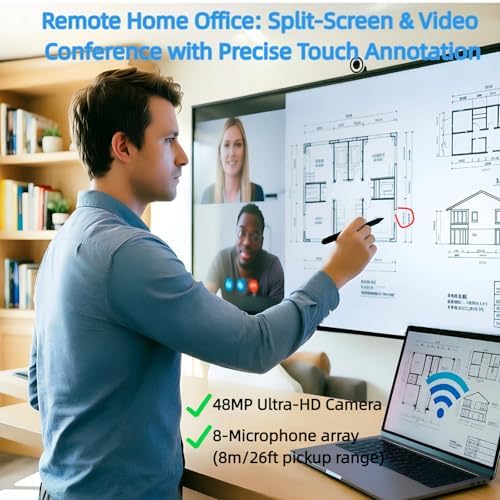 OFFNOVA 65" Interactive Smart Board - 4K UHD Anti-Glare Capacitive Touchscreen, 48MP Camera & 8-Mic Array, Android 14, for Home Education Meeting Office Entertainment Hybrid Work, Wall Mount Included - Image 6