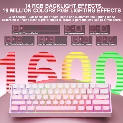 Aula WIN60 HE - 60% Mechanical Gaming Keyboard Wired, Hall Effect Magnetic Switch Hot Swappable,8000 Hz Polling Rate, RGB Keyboard 60 Percent Compact Design for PC (Gradient Pink) - Image 6