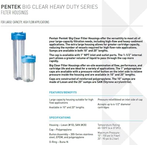 Pentair Pentek 166219 Big Clear 10" x 4.5" Filter Housing, 1" NPT - Image 2