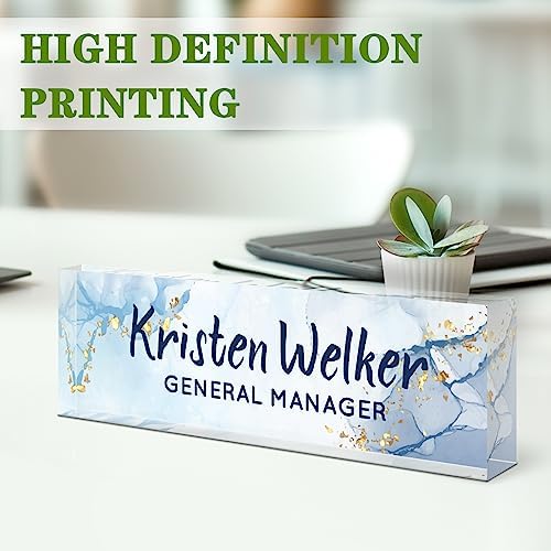 Name Plate for Desk, Desk Name Plate Personalized, Office Decor for Women Men, Acrylic Desktop Accessories, Office Appreciation Gifts for Boss Social Workers Nurse Teacher Employee (Blue/White) - Image 3