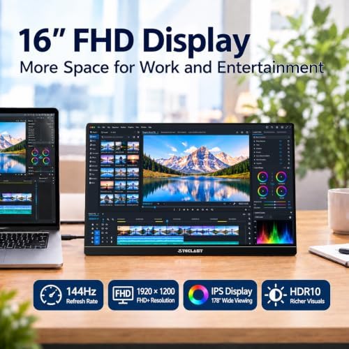 TECLAST 16'' 144Hz Portable Gaming Monitor, 1080P Travel Monitor for Laptop - Image 3