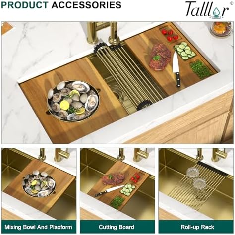 36x19" Gold Undermount Kitchen Sink, Workstation All-In One 16 Gauge T-304 Stainless Steel Single Bowl Handmade Under Counter Large Sink for Kitchen & Island #TLU-0050 - Image 4