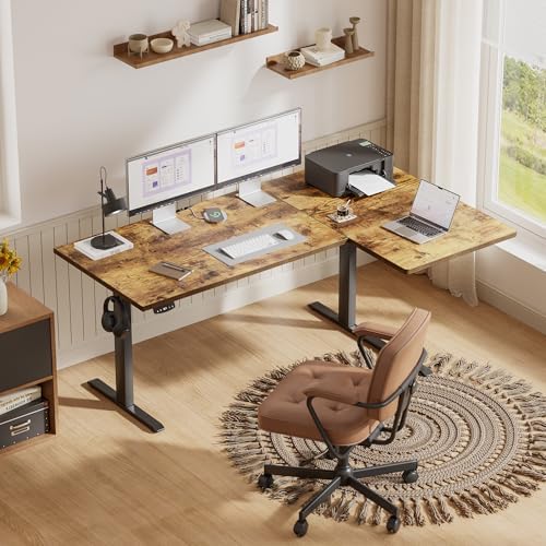 Agilestic 55 * 28 Inch Reversible L Shaped Electric Standing Desk, Brown - Image 2