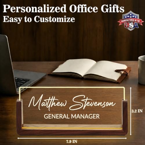 Custom Name Plate for Desk with LED Walnut Frame, Office Desk Decor - Image 4