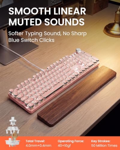 Wired Typewriter Mechanical Keyboard, Retro Punk Keyboard with Media Knob - Image 2