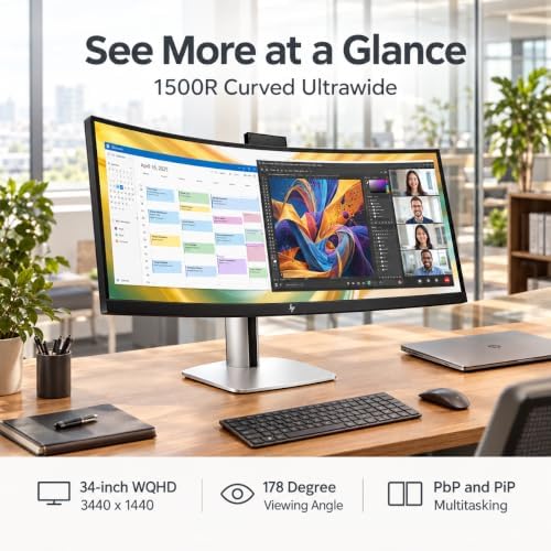 HP Series 5 Pro 34" WQHD USB-C Monitor, Webcam, Speakers, Tilt&Swivel 2Pack - Image 3
