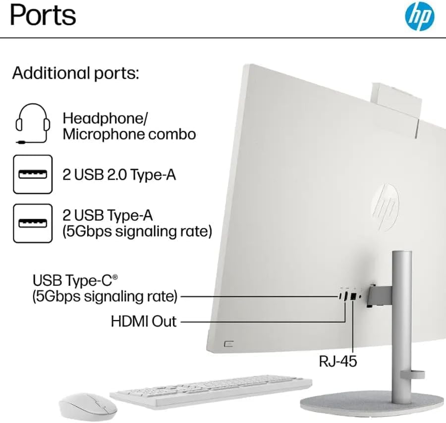 HP 27" FHD Touchscreen All-in-One Desktop Computer, Quad-Cores Ryzen 5 7520U, 16GB RAM 512GB SSD, Windows 11, Wireless Keyboard & Mouse, PLUSERA 8-in-1 Hub Included, White - Image 4