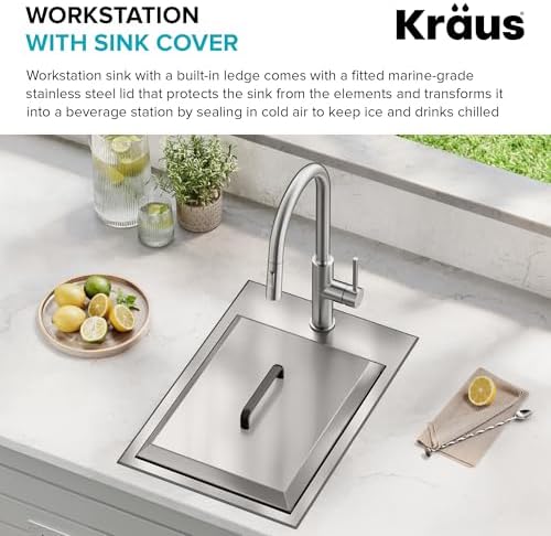 KRAUS Kore 15-inch Outdoor Drop In/Top Mount 16-Gauge Marine Grade T-316 Stainless Steel Single Bowl Workstation Kitchen Sink with Outdoor Sink Cover, KCA-1801 - Image 4