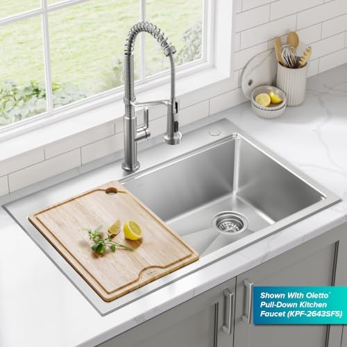 KRAUS Fairlane 33 in Drop In/Top Mount Workstation Single Bowl 18-Gauge Stainless Steel Kitchen Sink with Accessories, KWT610-33 - Image 4