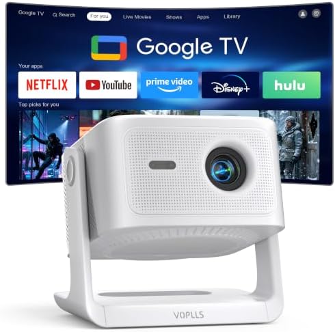 【Official Licensed Google TV】VOPLLS 4K Smart Outdoor Projector with WiFi and Bluetooth, VOPLLS Projectors with Dolby/Auto Focus, Portable Movie Phone Wireless Gaming Proyector for Bedroom (Upgrade) by VOPLLSProjector