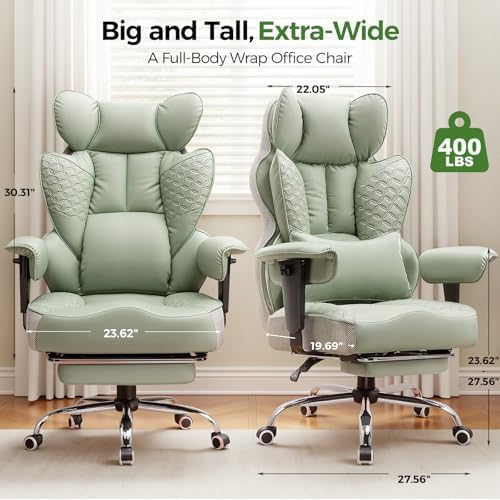 GTPLAYER Big and Tall Gaming Chair 400lbs Heavy Duty Office Chair with Foot Rest & Ergonomic Pocket Spring Lumbar Support, High Back 3D Saddle Shaped Cushion for Back Pain Relief, Green - Image 3