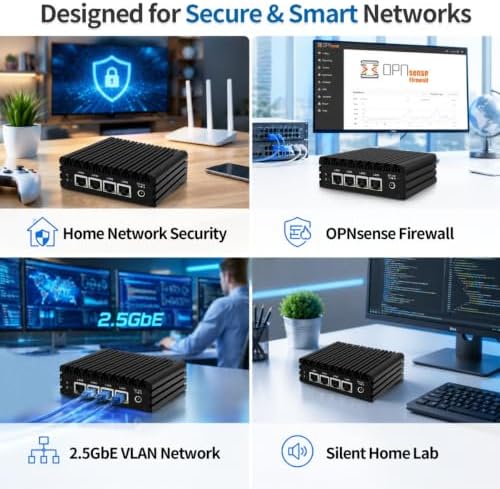 Firewall Mini PC J3710 Quad Core, 4 x i225V 2.5GbE LAN Fanless OPNsense Appliance, 8GB RAM 128GB SSD, Micro Router Computer Hardware, AES-NI, HD+DP Dual Display, Console, 2USB3.0, SPK/MIC - Image 5