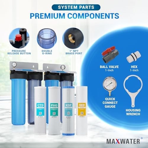 Ultimate Whole House Water Filtration System Reducing Iron, Scale Buildup, Heavy Metals from Water 4-Stage(SED + KDF + PHO + CTO), Size - 20" x 4.5", 1" Inlet/Outlet - Image 5