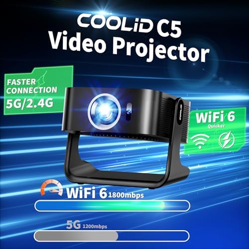 [Compatible with Netflix & Support 4K] 1080P HD Mini Projector Dual Band WiFi6 5G and BT 5.4 Auto Focus & Obstacle Avoidance Portable Outdoor Projector, 270° Adjustable Stand for Home Movie - Black - Image 7