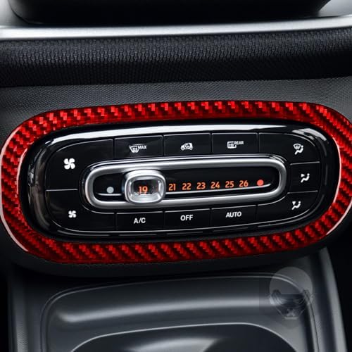 Real Soft Red Carbon Fiber Car Central Console Air Conditioning Climate Control Panel Sticker Auto Interior Decoration Accessories Compatible with Benz Smart 2016 2017 2018 2019 2020 2021 - Image 2
