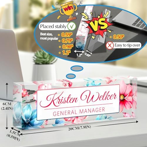 Custom Office Name Plate for Desk - Desk Name Plate Personalized Gifts for Coworkers, Boss, Employees, Teacher, Nurse - Office Desk Decor for Women Men - Employee Appreciation Gifts (Blue Pink Flower) - Image 2
