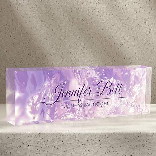 Personalized Name Plates for Office - Gifts for Teacher, Boss, Employee Appreciation - Office Desk Decor (Fancy Purple) by AZUFEMOS