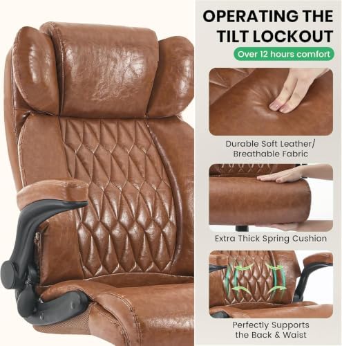 500lbs Big and Tall Office Chair Adjustable Lumbar Support for Back Pain, Extra Wide Seat Executive Office Chair Thick Armrest Pad, Heavy Duty Base&Upgraded Wheels, Ergonomic Desk Chair - Image 4