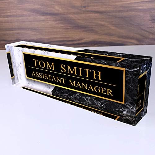 Artblox Office Desk Name Plate Personalized | Black & White Marble Design Printed On Clear Acrylic Glass | Custom Name Plates for Desks | Office Desk Decor - (8" x 2.5") by Artblox