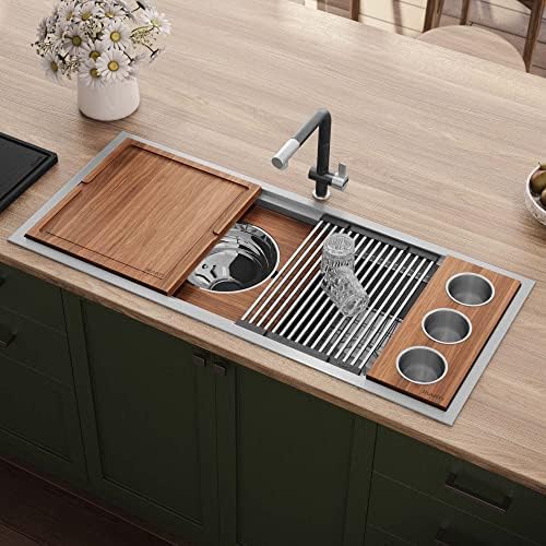 Ruvati 45-in 16-Gauge Two-Tier Drop-in Workstation Kitchen Sink - RVH8433 - Image 2