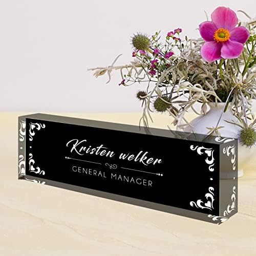 Desk Name Plate Personalized, Custom Name Plates for Desks, Office Desk Decor, Unique Clear Acrylic Glass Block, Personalized Office Gifts for Women Men Boss Teachers Coworkers Appreciation Gifts by SalaGraphics