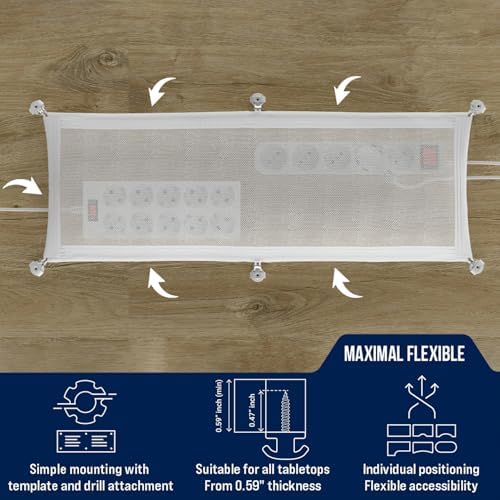 Cable Management net - Under Desk Wire Management - Flexible Under Desk Cable Management Tray White - Image 3
