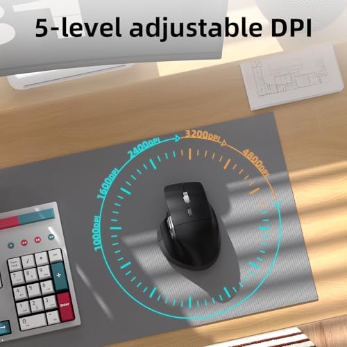 INFINMIND Ergonomic Wireless Bluetooth Mouse with 6 Programmable Buttons(Mac/Windows), Multi-Device, Flying Scroll & Side Wheel, 5 Level DPI, Rechargeable Silent Mice for Laptop, PC, Tablet, MacBook. - Image 2