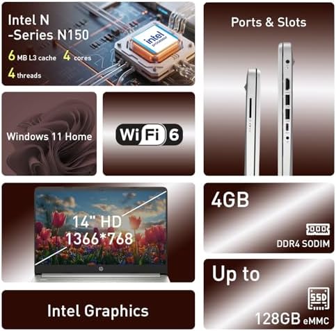 HP Ultrabook 14 Laptop Computer Business Study & Home 2026, MS Office for The Web + Win11 Home, Quad-Core Intel CPU, 128GB SSD, WiFi 6, Bundle Thunderobot Wireless Mouse - Image 2