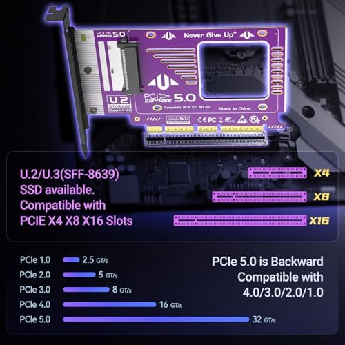 JEYI U.2 to PCIe 5.0 X4 Adapter Card for 2.5inch U.2 NVMe SSDs, 128Gbps - Image 4