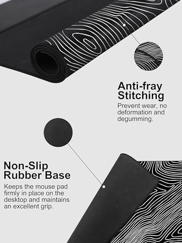 Mouse Pad with Wireless Charging, Large Desk Mat, Black Topographic Map #1 - Image 6