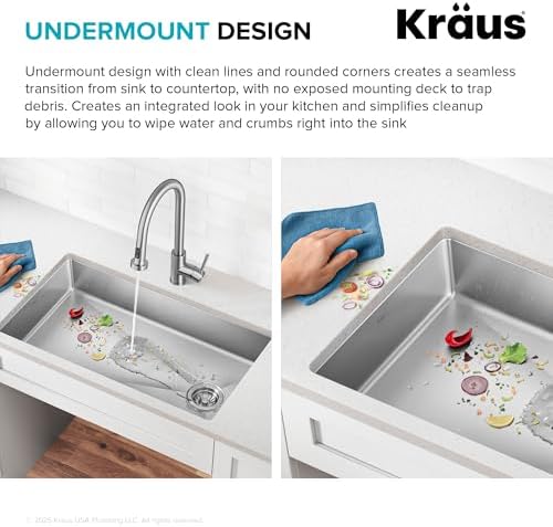 KRAUS Fairlane 33-inch ADA Compliant Undermount Single Bowl 18-Gauge Stainless Steel Kitchen Sink, KHU640-33-5.5 - Image 6