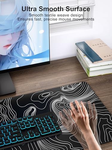 Mouse Pad with Wireless Charging, Large Desk Mat, Black Topographic Map #2 - Image 4