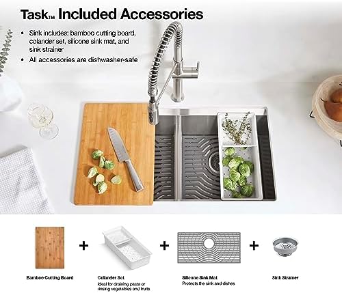 KOHLER 80086-1PC-NA Task™ 27" Top-/Undermount Workstation Stainless Steel Kitchen Sink, Includes Accessories, 1 Faucet Hole, Single Bowl Kitchen Sinks - Image 6