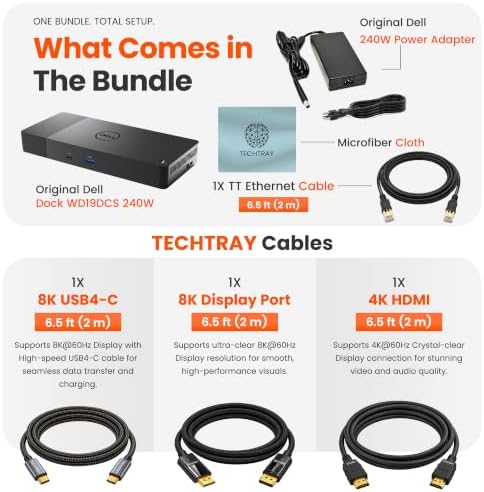 WD19DCS Dell Docking Station Dual Monitor Bundle, Dual USB-C Performance Dock, 4K Display, 240W Adapter with TT Cables Each 2m, DisplayPort, HDMI, USB4-C, Ethernet, Microfiber Cloth, 3-Year Warranty - Image 2